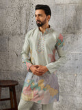 Fashionable Pista Green Embroidered Silk Festive Wear Men’s Kurta Set