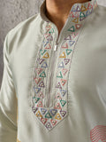 Fashionable Pista Green Embroidered Silk Festive Wear Men’s Kurta Set
