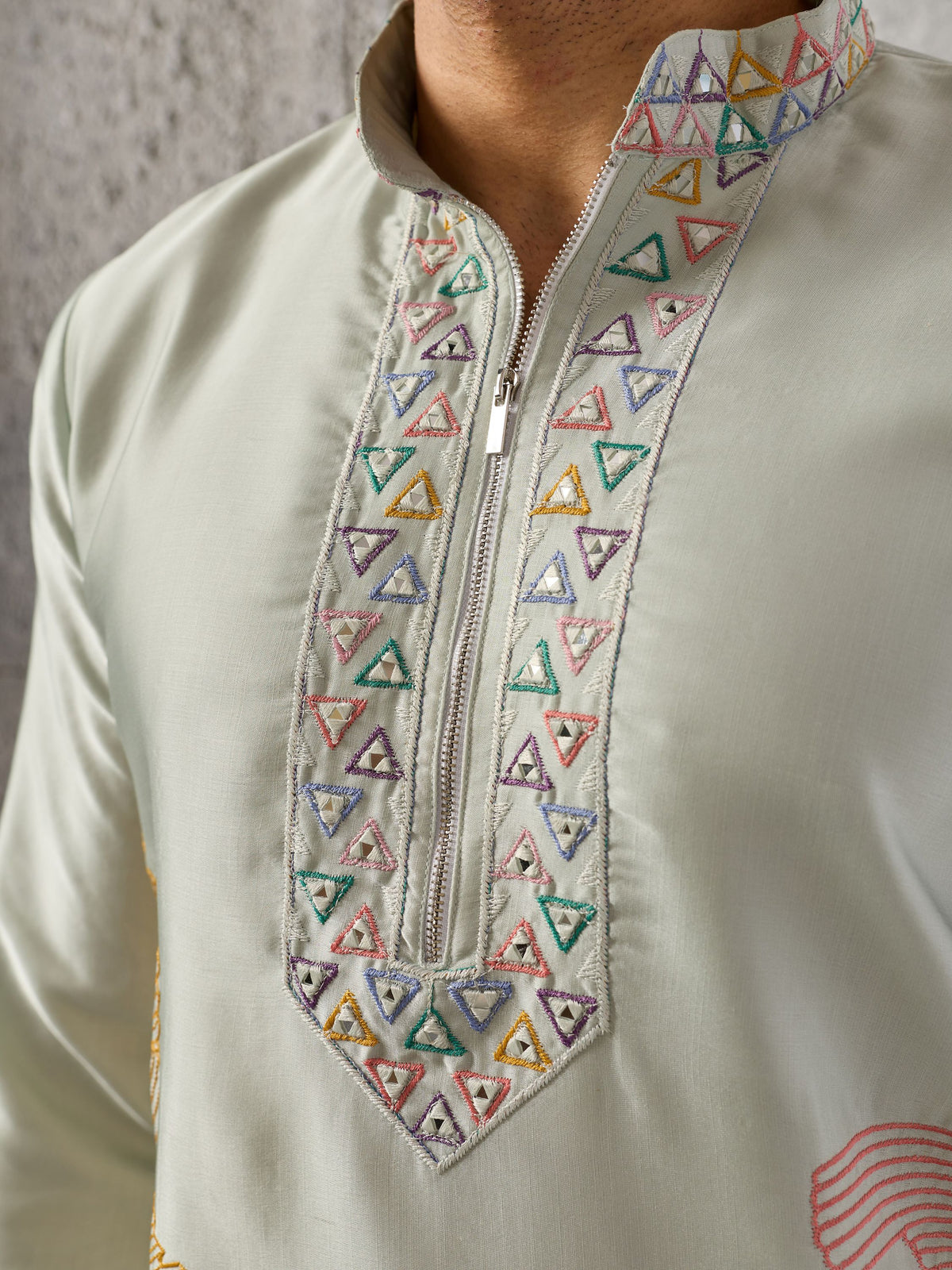 Fashionable Pista Green Embroidered Silk Festive Wear Men’s Kurta Set