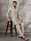 Fashionable Pista Green Embroidered Silk Festive Wear Men’s Kurta Set