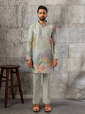 Fashionable Pista Green Embroidered Silk Festive Wear Men’s Kurta Set