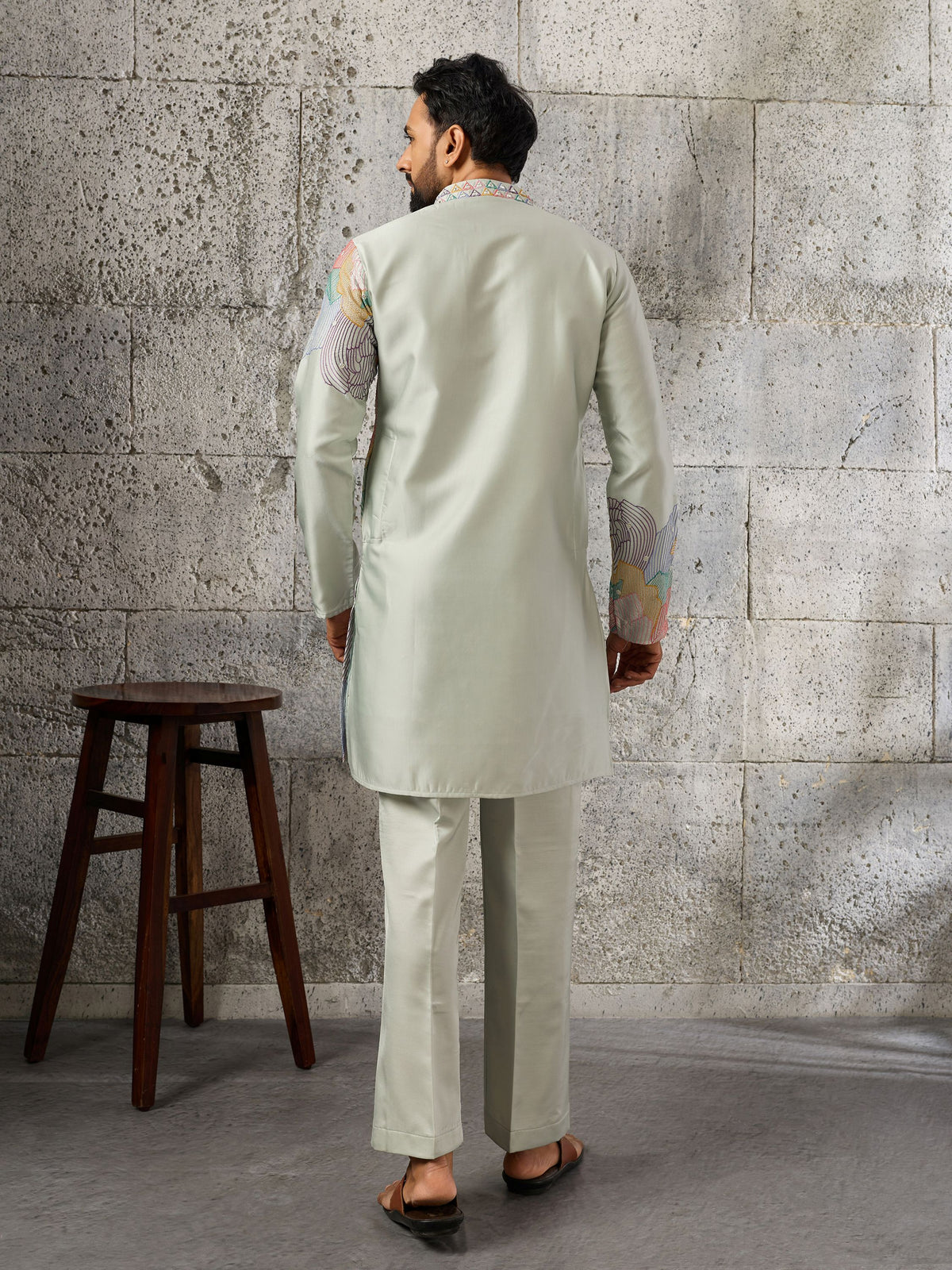 Fashionable Pista Green Embroidered Silk Festive Wear Men’s Kurta Set