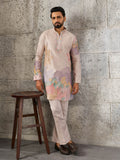 Classy Peach Sequins Work Silk Event Wear Men’s Kurta Set