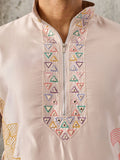 Classy Peach Sequins Work Silk Event Wear Men’s Kurta Set