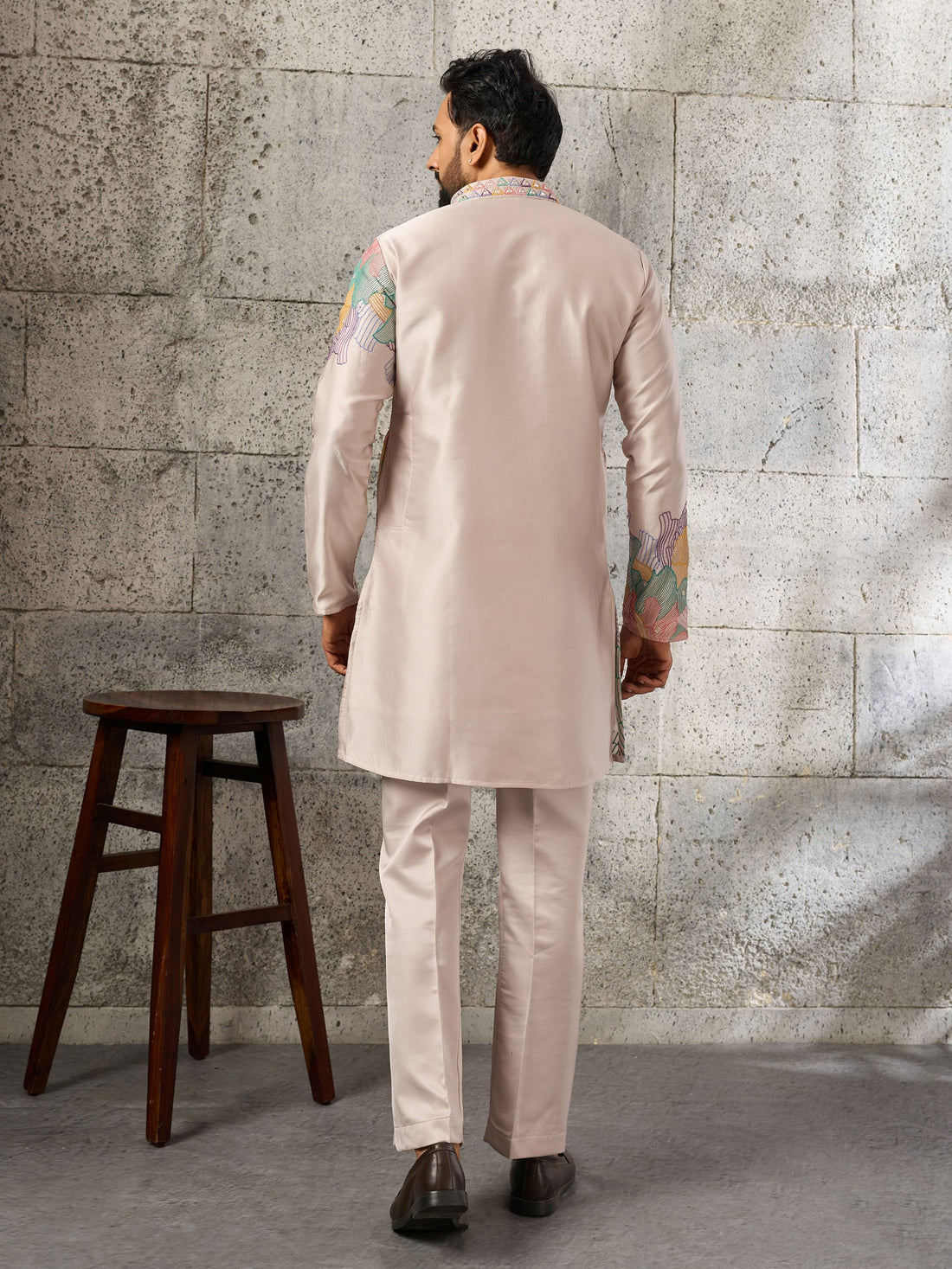 Classy Peach Sequins Work Silk Event Wear Men’s Kurta Set