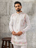 Premium White Embroidered Silk Wedding Wear Men’s Kurta Set