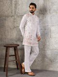 Premium White Embroidered Silk Wedding Wear Men’s Kurta Set