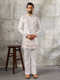 Premium White Embroidered Silk Wedding Wear Men’s Kurta Set