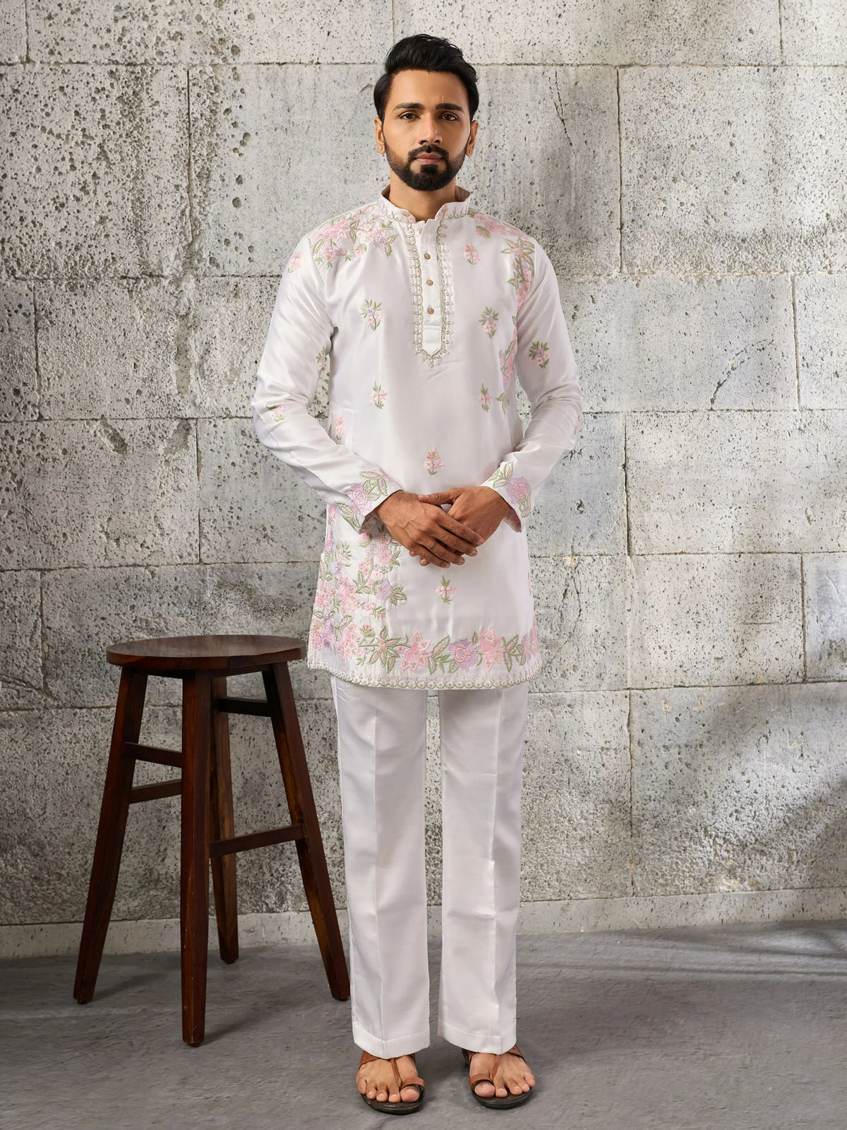 Premium White Embroidered Silk Wedding Wear Men’s Kurta Set