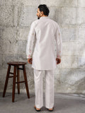Premium White Embroidered Silk Wedding Wear Men’s Kurta Set