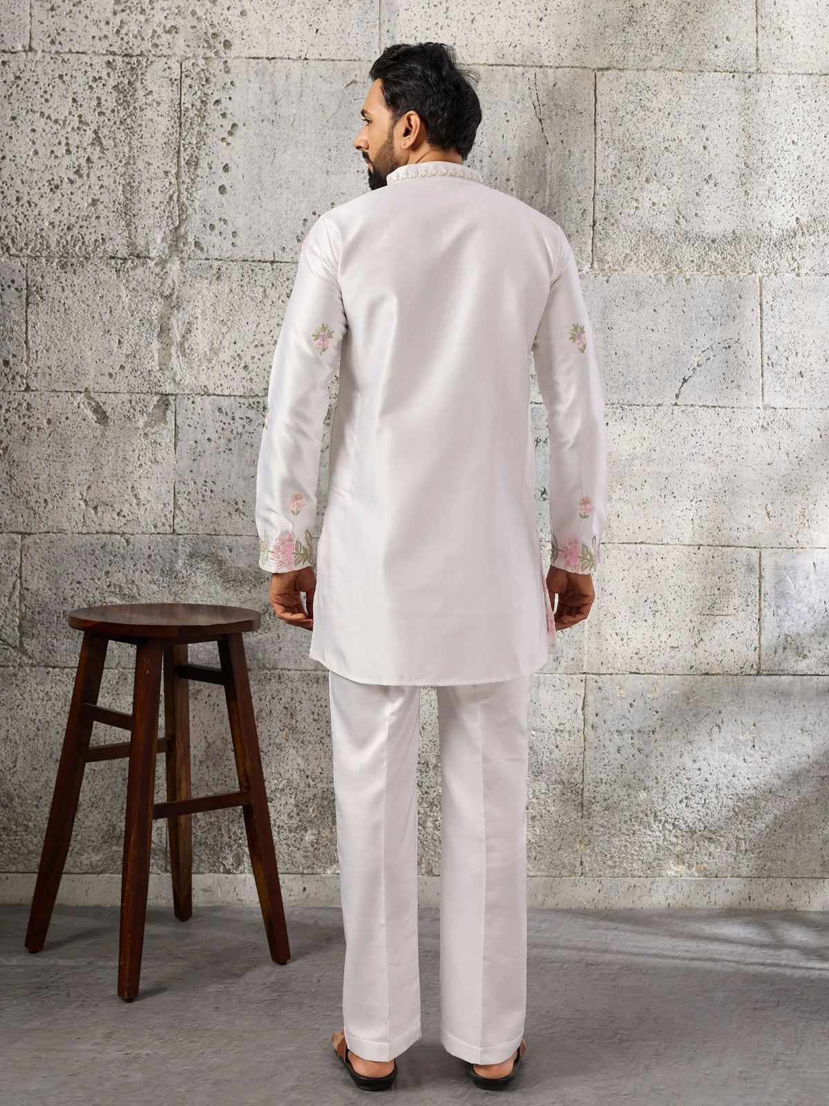 Premium White Embroidered Silk Wedding Wear Men’s Kurta Set