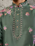 Royal Green Sequins Work Silk Wedding Wear Men’s Kurta Set