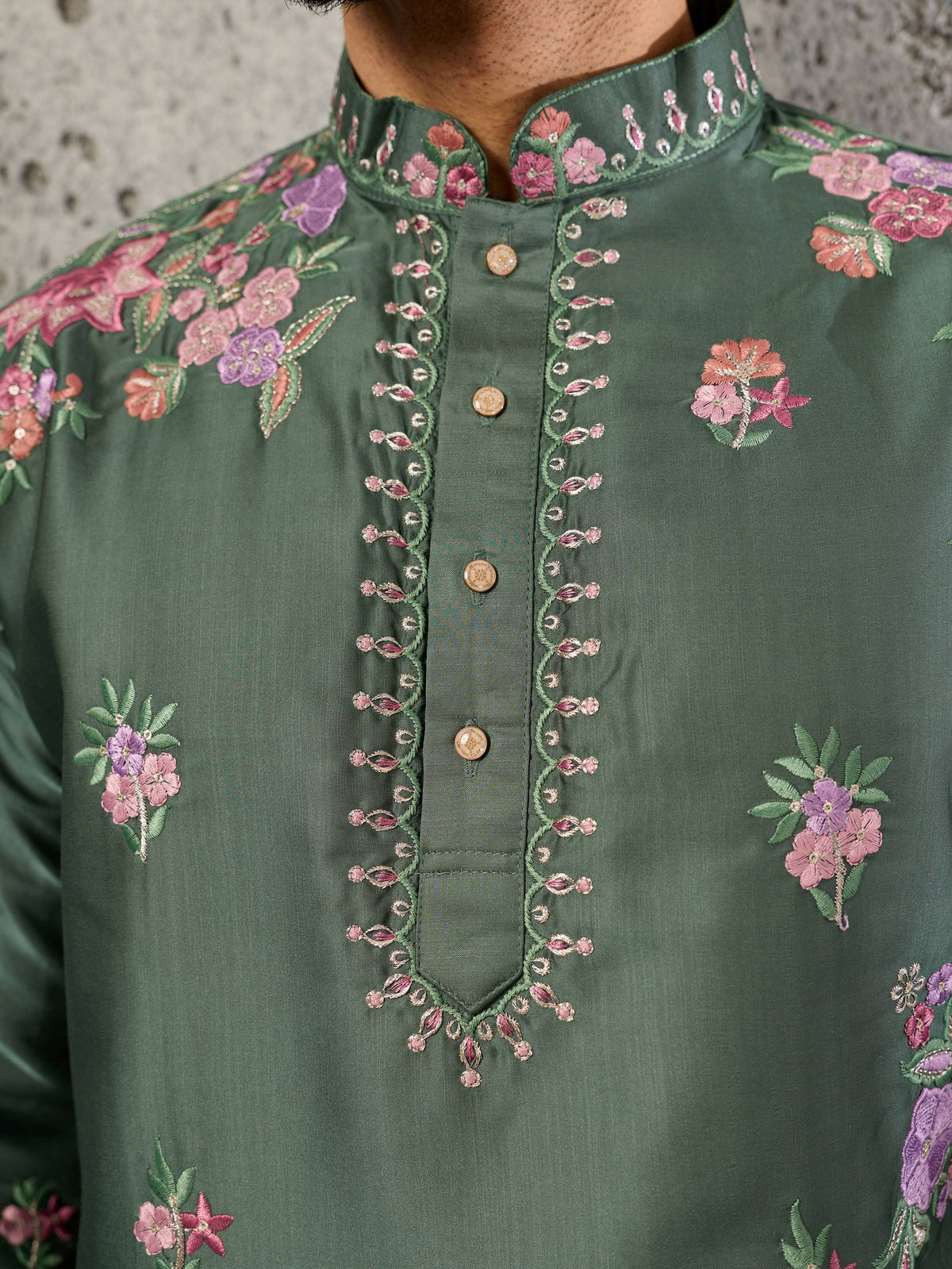 Royal Green Sequins Work Silk Wedding Wear Men’s Kurta Set