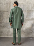 Royal Green Sequins Work Silk Wedding Wear Men’s Kurta Set