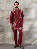 Dashing Maroon Embroidered Silk Function Wear Men’s Kurta Set