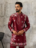 Dashing Maroon Embroidered Silk Function Wear Men’s Kurta Set