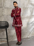 Dashing Maroon Embroidered Silk Function Wear Men’s Kurta Set