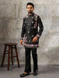 Lovely Black Sequins Work Silk Event Wear Men’s Kurta Set