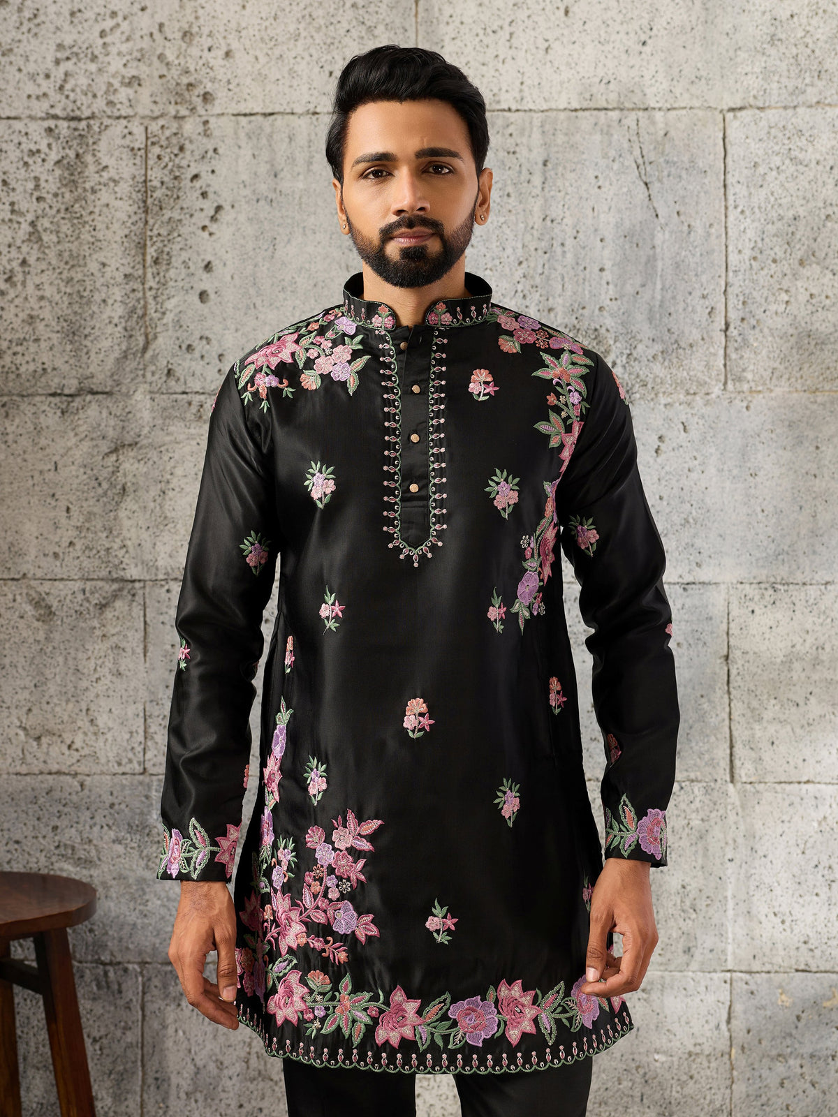 Lovely Black Sequins Work Silk Event Wear Men’s Kurta Set
