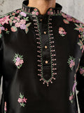 Lovely Black Sequins Work Silk Event Wear Men’s Kurta Set