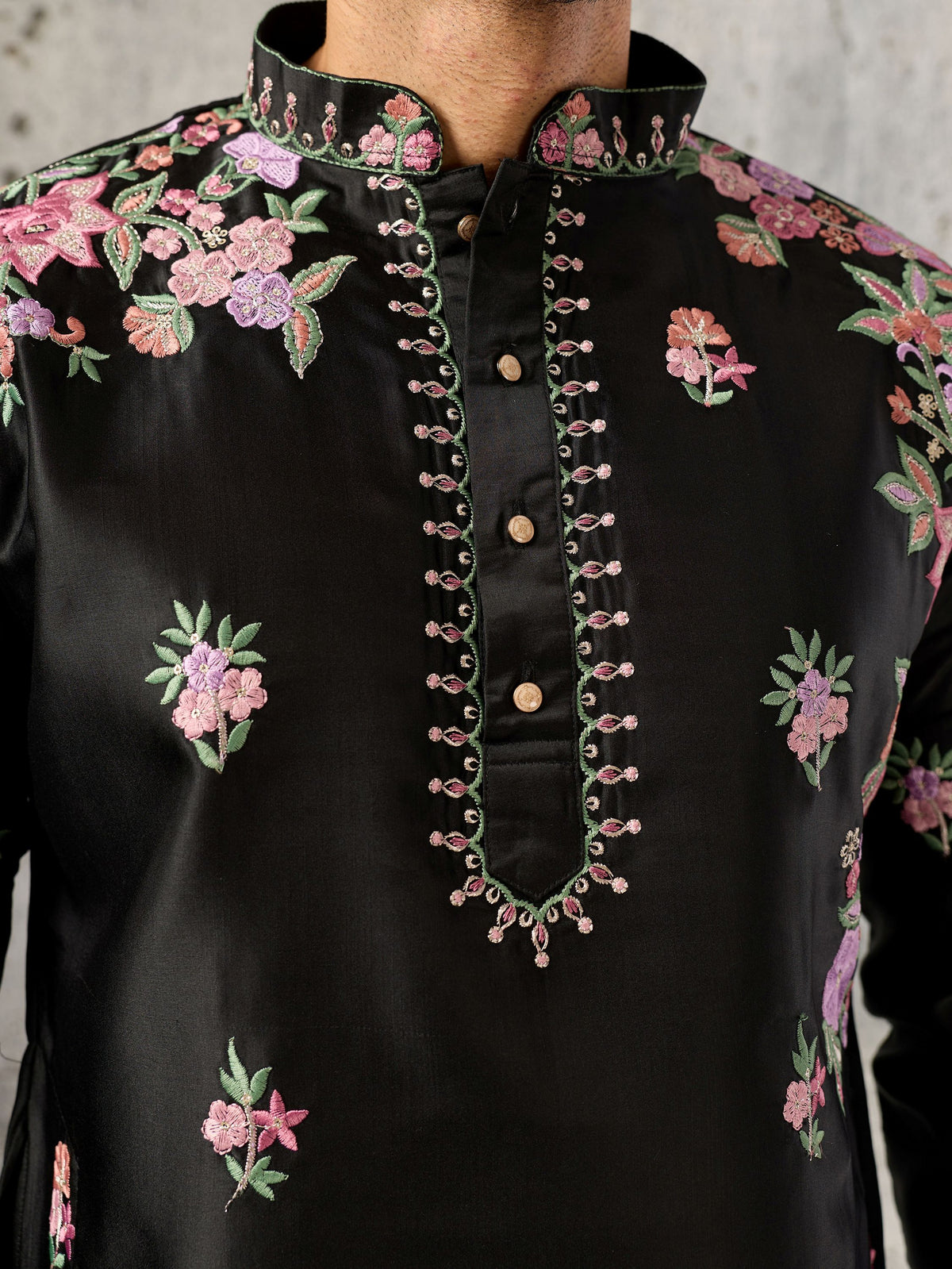 Lovely Black Sequins Work Silk Event Wear Men’s Kurta Set