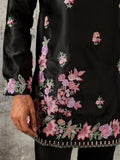 Lovely Black Sequins Work Silk Event Wear Men’s Kurta Set
