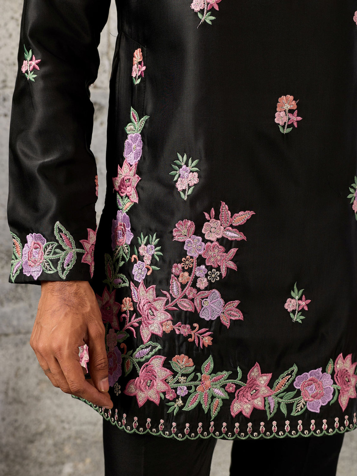 Lovely Black Sequins Work Silk Event Wear Men’s Kurta Set