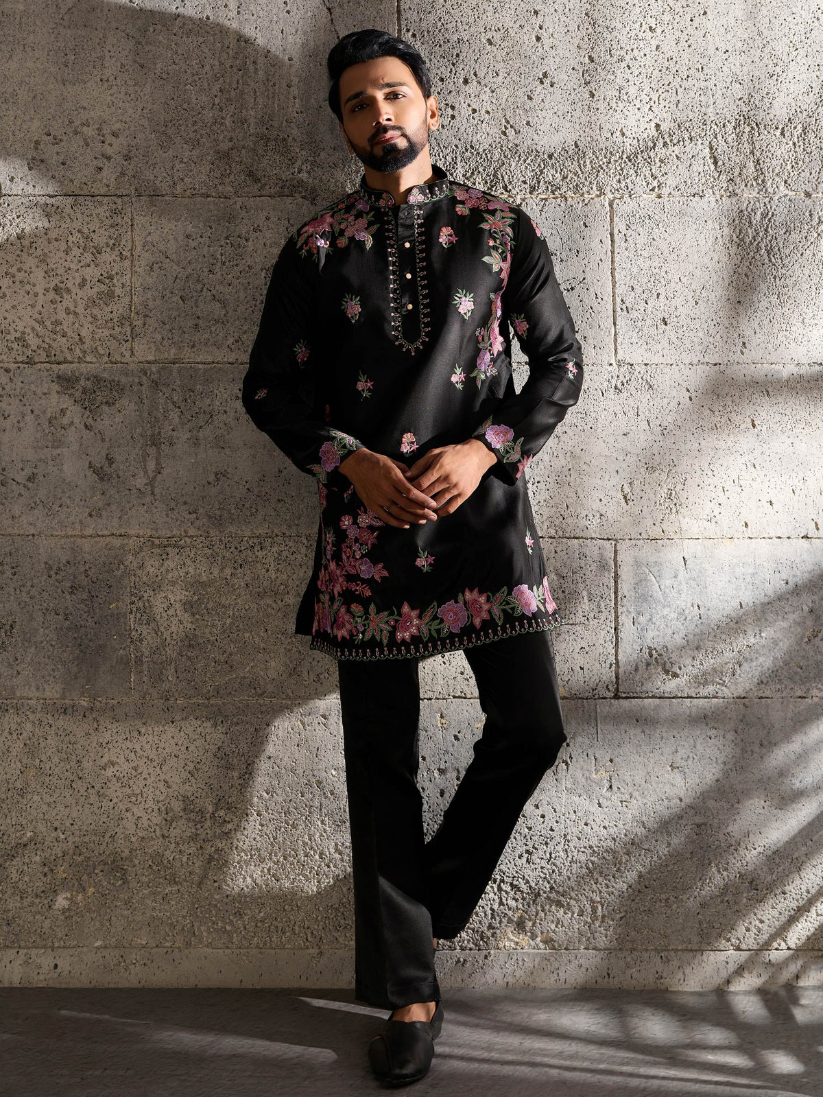 Lovely Black Sequins Work Silk Event Wear Men’s Kurta Set