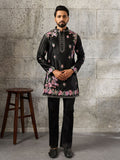 Lovely Black Sequins Work Silk Event Wear Men’s Kurta Set