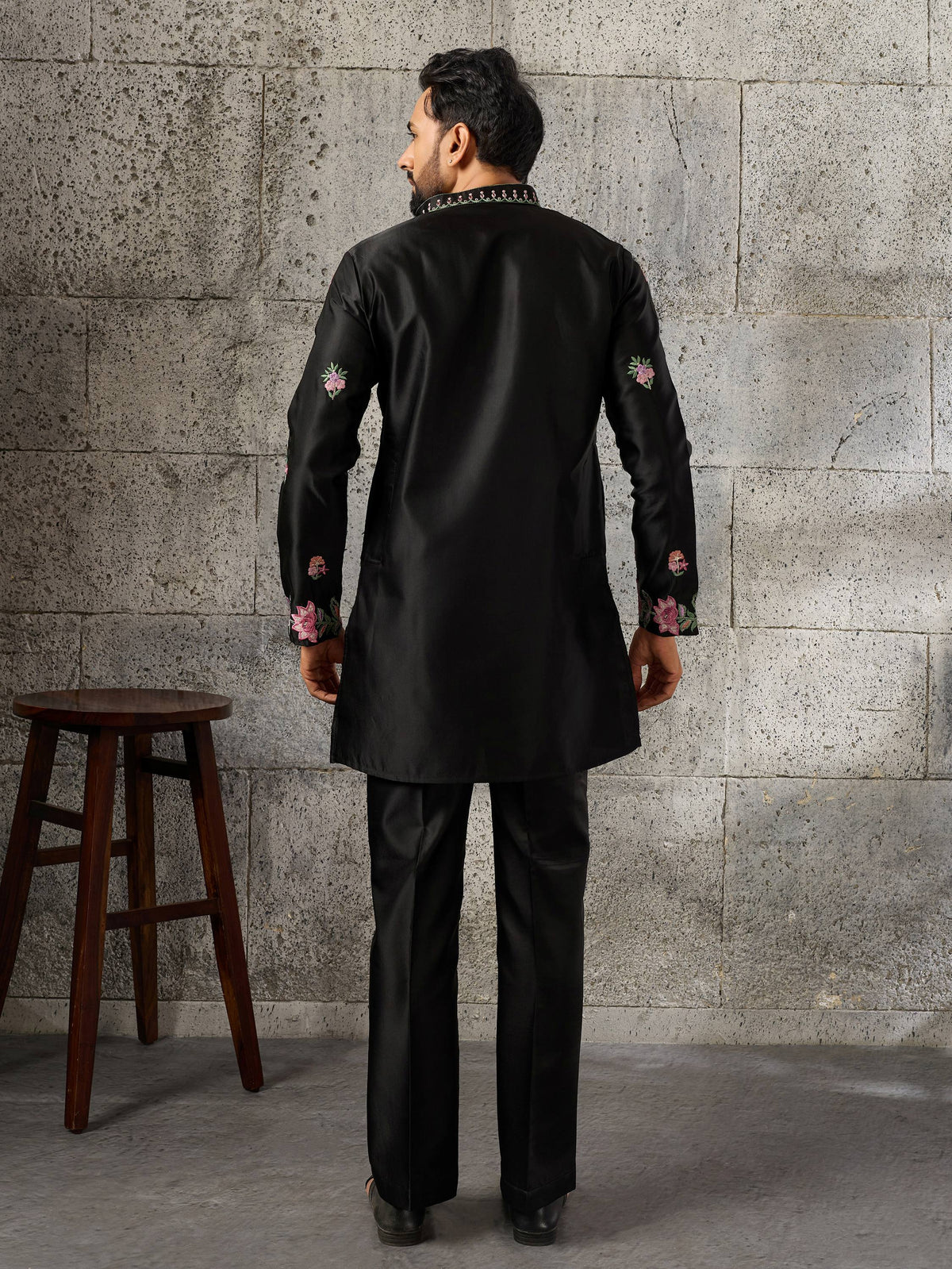 Lovely Black Sequins Work Silk Event Wear Men’s Kurta Set