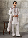 Regal White Embroidered Silk Wedding Wear Men’s Kurta Set