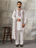 Regal White Embroidered Silk Wedding Wear Men’s Kurta Set