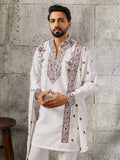 Regal White Embroidered Silk Wedding Wear Men’s Kurta Set