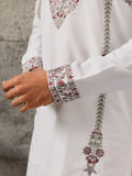 Regal White Embroidered Silk Wedding Wear Men’s Kurta Set