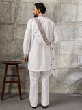 Regal White Embroidered Silk Wedding Wear Men’s Kurta Set