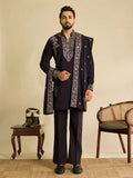 Elegant Wine Embroidered Silk Function Wear Men’s Kurta Set