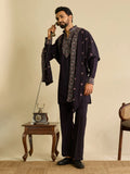 Elegant Wine Embroidered Silk Function Wear Men’s Kurta Set