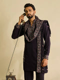 Elegant Wine Embroidered Silk Function Wear Men’s Kurta Set