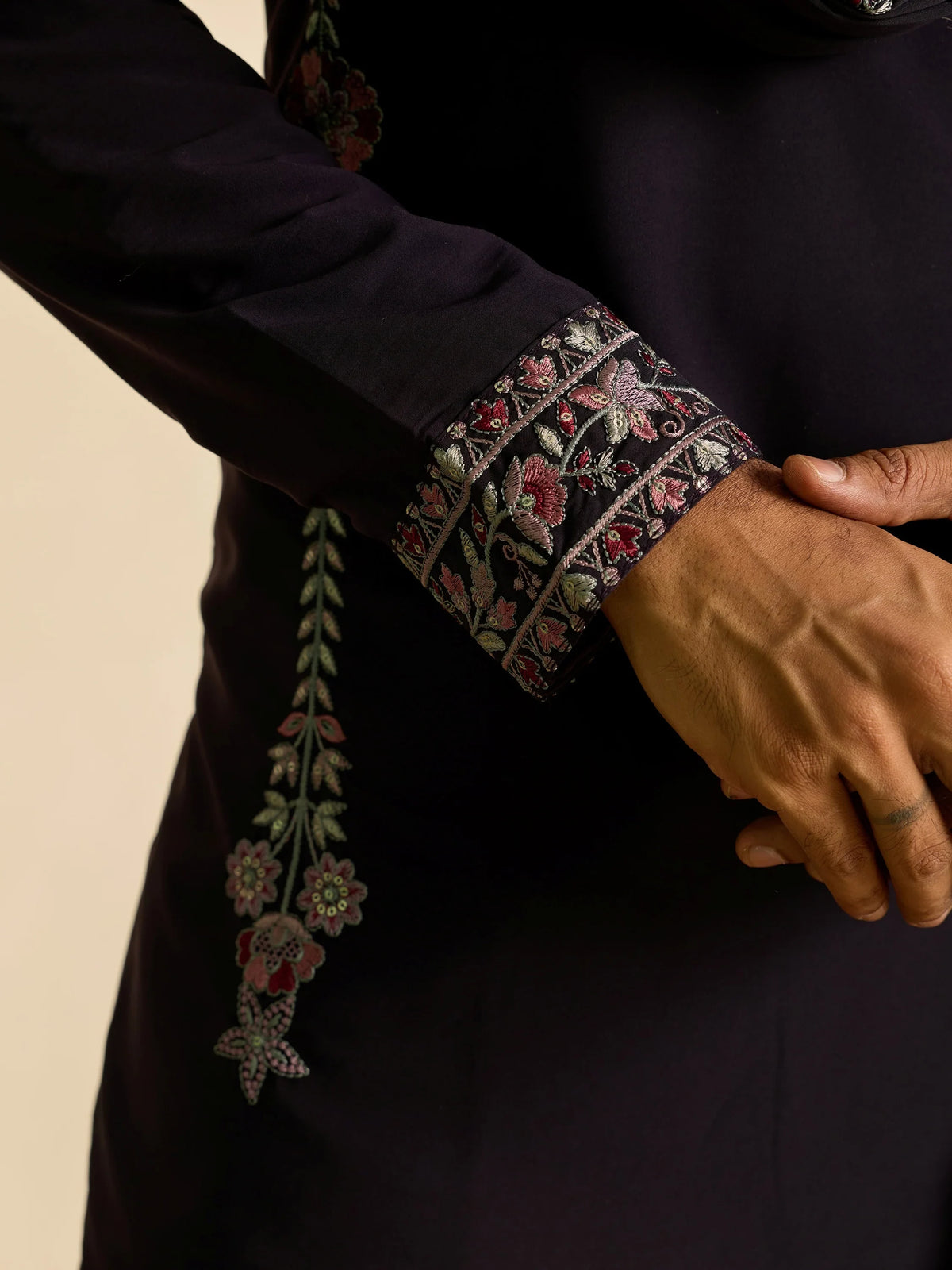 Elegant Wine Embroidered Silk Function Wear Men’s Kurta Set