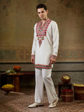 Classic White Sequins Work Rayon Festive Wear Men’s Kurta