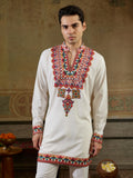 Classic White Sequins Work Rayon Festive Wear Men’s Kurta