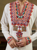 Classic White Sequins Work Rayon Festive Wear Men’s Kurta