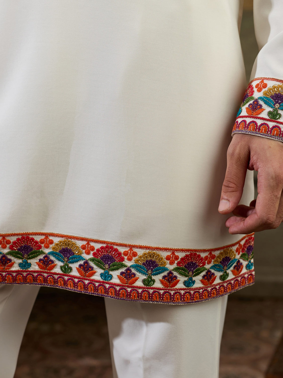 Classic White Sequins Work Rayon Festive Wear Men’s Kurta