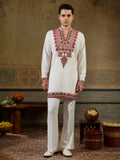 Classic White Sequins Work Rayon Festive Wear Men’s Kurta