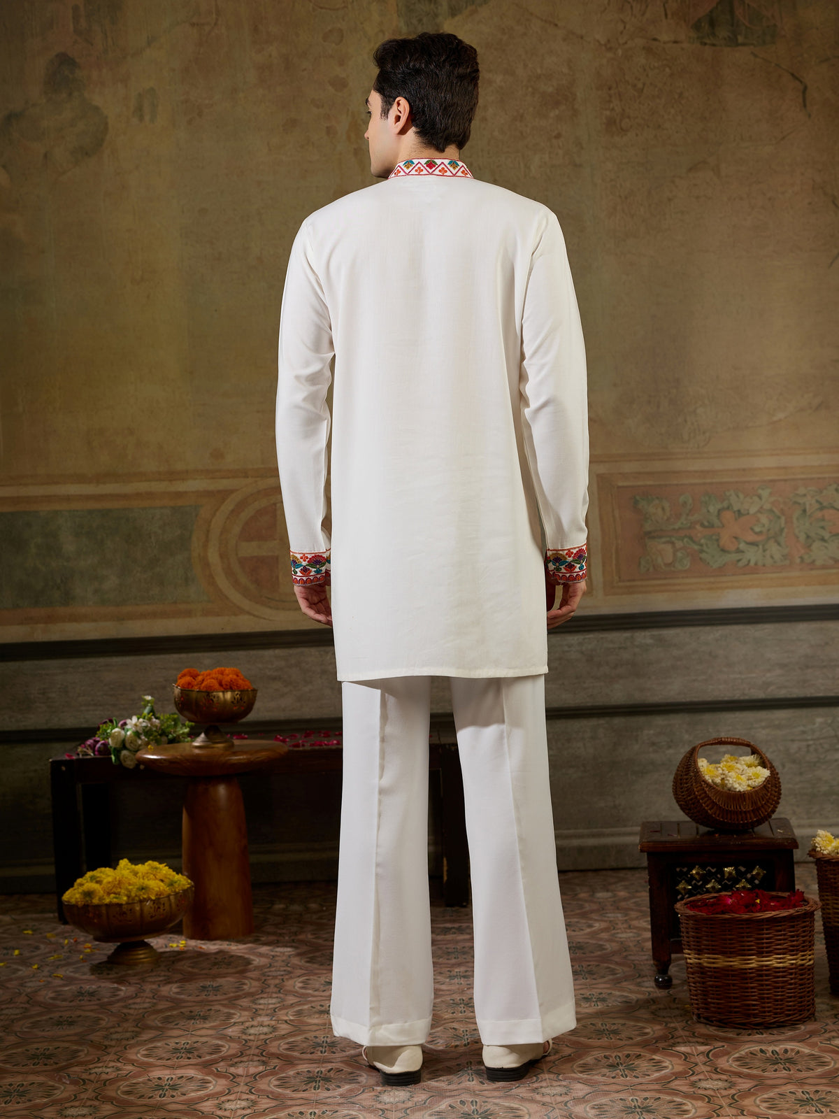 Classic White Sequins Work Rayon Festive Wear Men’s Kurta