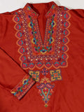 Enchanting Orange Thread Embroidered Rayon Festive Wear Men’s Kurta