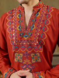 Enchanting Orange Thread Embroidered Rayon Festive Wear Men’s Kurta