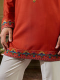 Enchanting Orange Thread Embroidered Rayon Festive Wear Men’s Kurta
