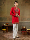 Attractive Red Embroidered Rayon Navratri Wear Men’s Kurta