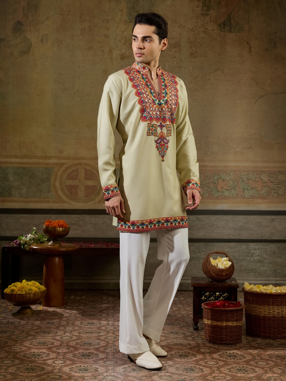 Elegant Cream Sequins Work Rayon Festive Wear Men’s Kurta